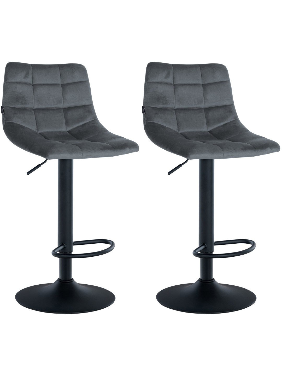 Lot de 2 tabourets de bar Jerry velours, gris foncé