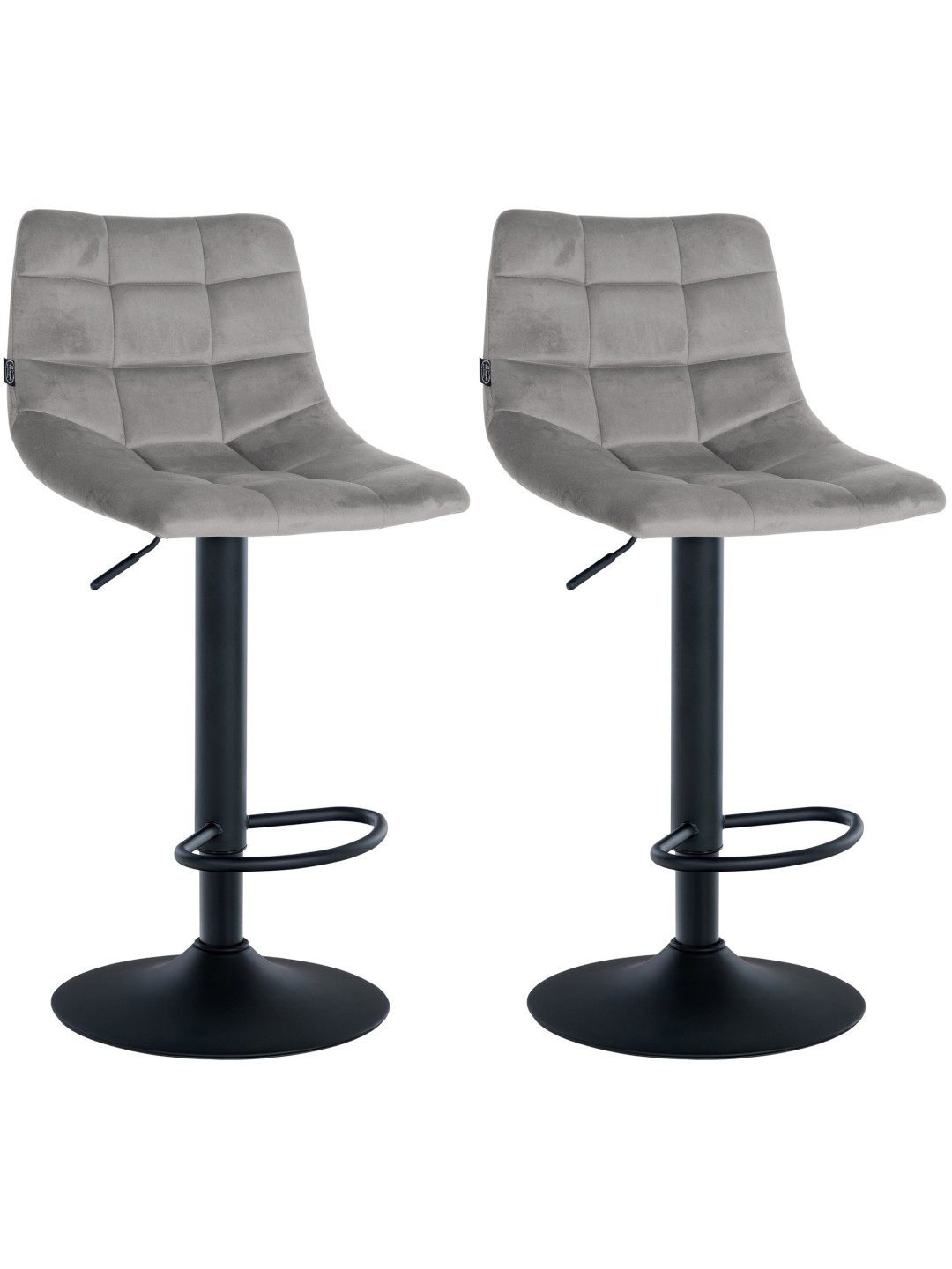 Lot de 2 tabourets de bar Jerry velours, gris