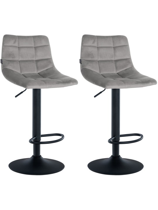 Lot de 2 tabourets de bar Jerry velours, gris