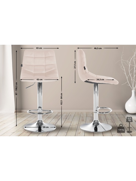 Lot de 2 tabourets de bar Jerry velours chrome, beige