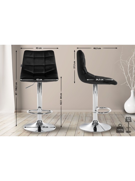 Lot de 2 tabourets de bar Jerry velours chrome, noir
