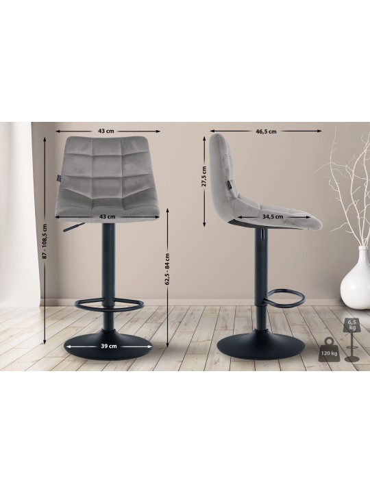 Lot de 2 tabourets de bar Jerry velours, gris