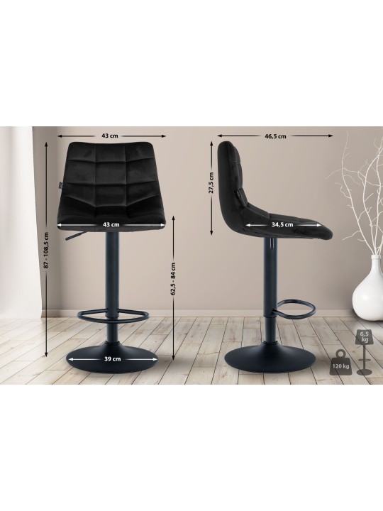 Lot de 2 tabourets de bar Jerry velours, noir