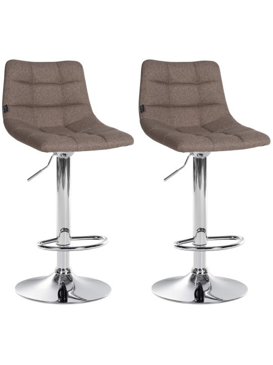 Lot de 2 tabourets de bar Jerry tissu chrome, taupe