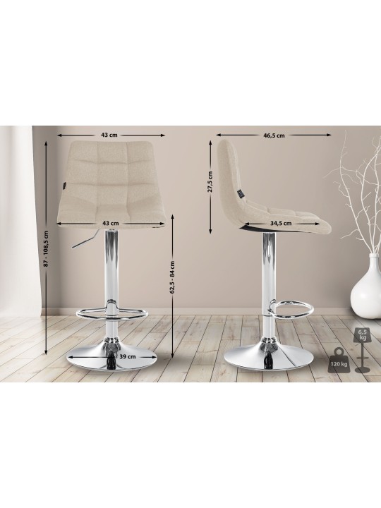 Lot de 2 tabourets de bar Jerry tissu chrome, crème