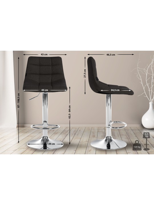 Lot de 2 tabourets de bar Jerry tissu chrome, noir
