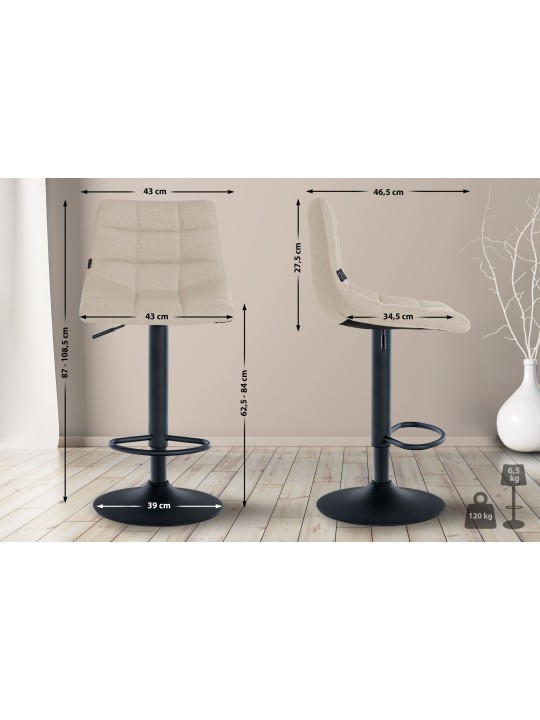 Lot de 2 tabourets de bar Jerry tissu, crème