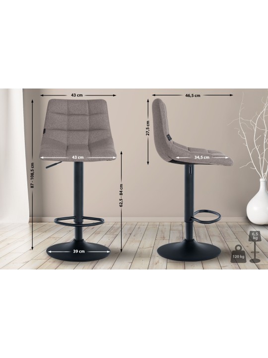 Lot de 2 tabourets de bar Jerry tissu, gris
