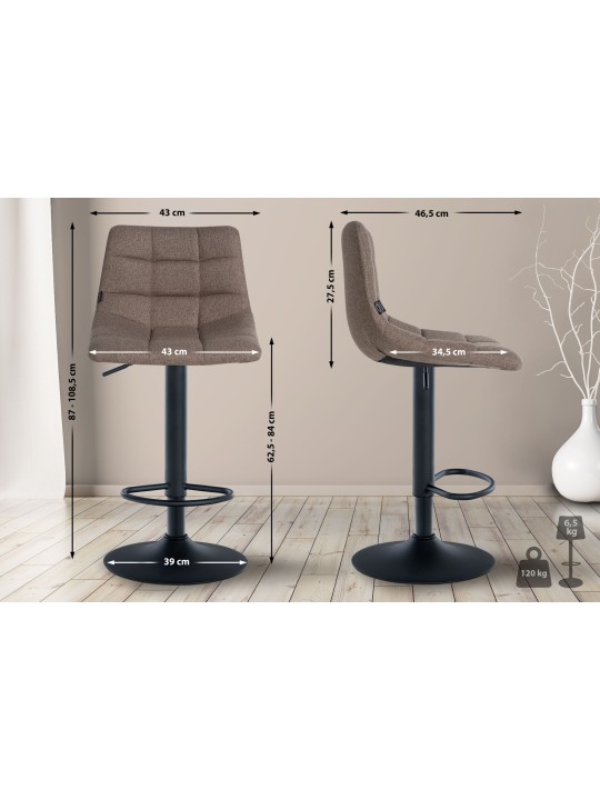 Lot de 2 tabourets de bar Jerry tissu, taupe