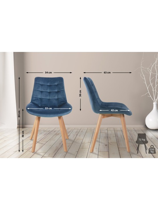 Lot de 2 chaises Brook velours, bleu