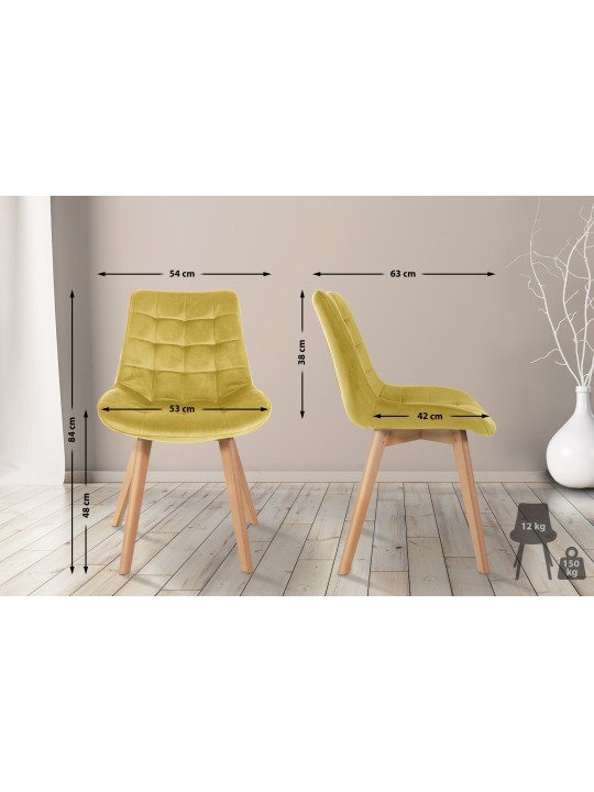 Lot de 2 chaises Brook velours, jaune