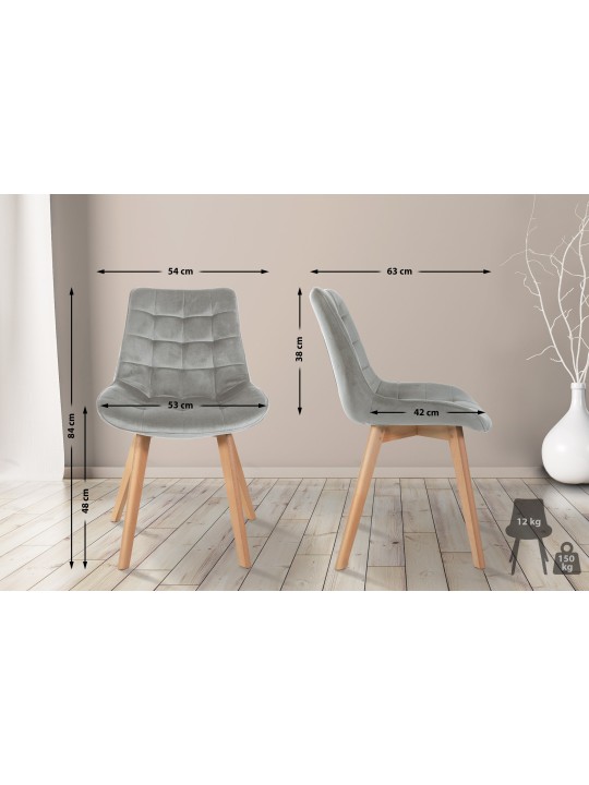 Lot de 2 chaises Brook velours, gris