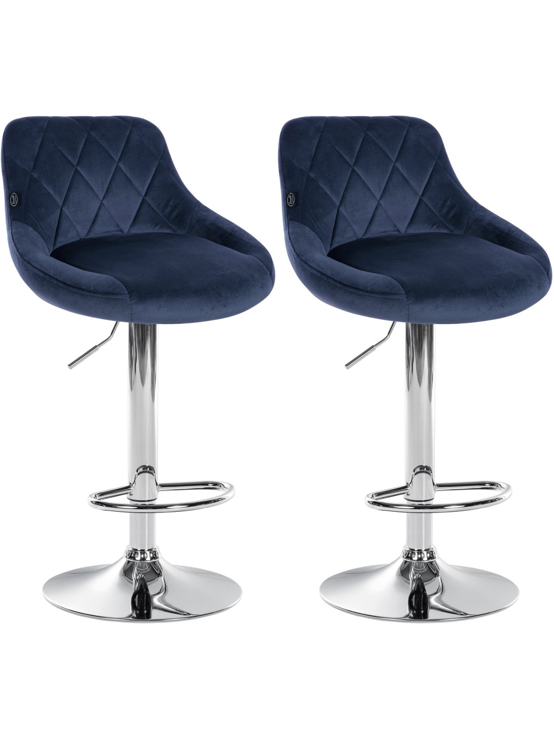Lot de 2 tabourets de bar Lazio velours chrome, bleu