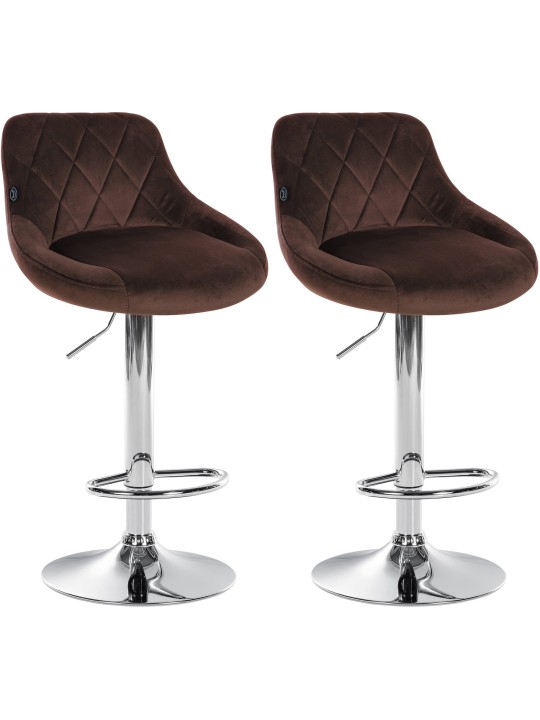 Lot de 2 tabourets de bar Lazio velours chrome, brun Lot de 2 tabourets de bar Lazio velours chrome, brun