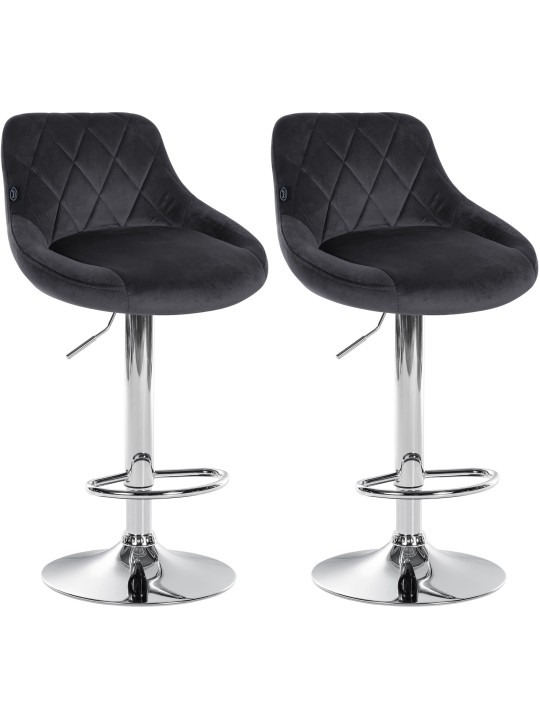 Lot de 2 tabourets de bar Lazio velours chrome, gris foncé Lot de 2 tabourets de bar Lazio velours chrome, gris foncé