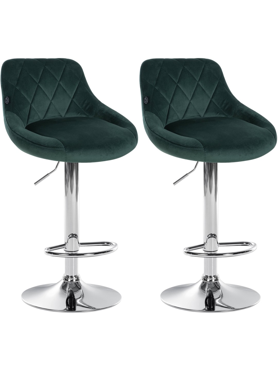 Lot de 2 tabourets de bar Lazio velours chrome, vert foncé