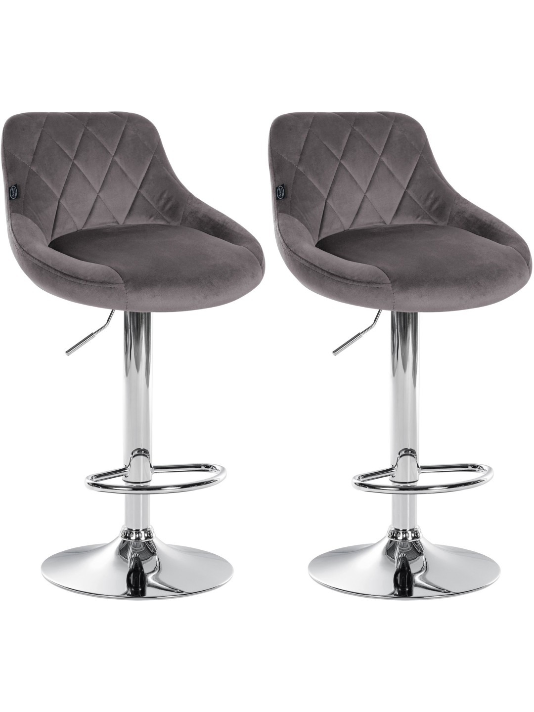 Lot de 2 tabourets de bar Lazio velours chrome, gris