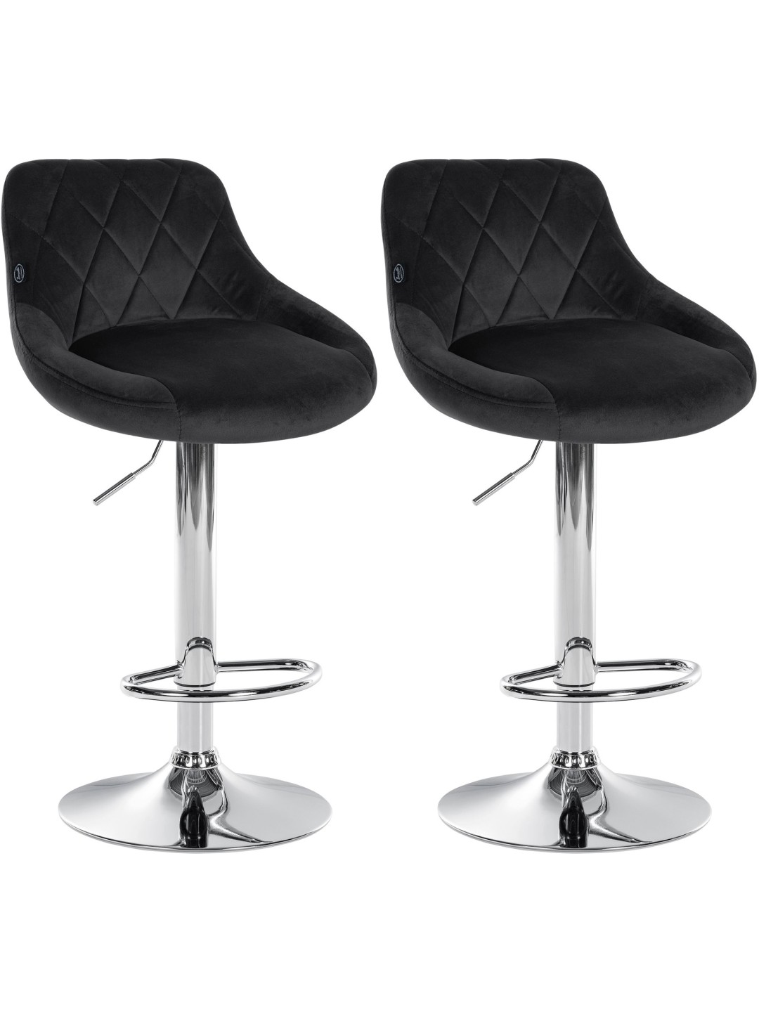 Lot de 2 tabourets de bar Lazio velours chrome, noir