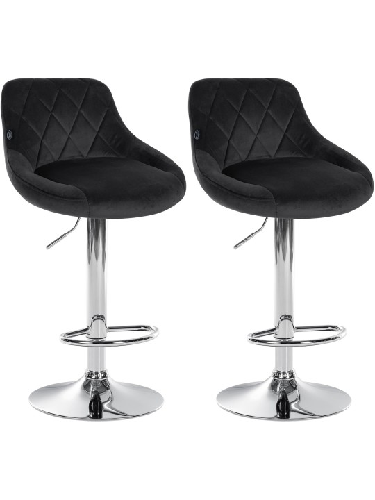 Lot de 2 tabourets de bar Lazio velours chrome, noir Lot de 2 tabourets de bar Lazio velours chrome, noir