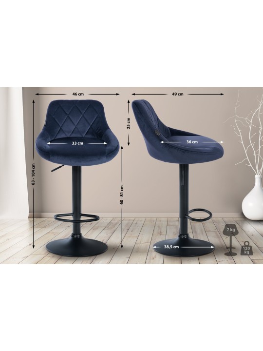 Lot de 2 tabourets de bar Lazio velours, bleu
