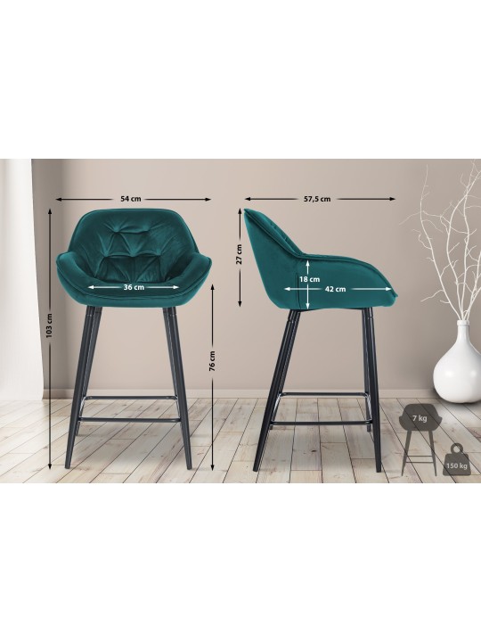 Tabouret de bar Gibson 76 velours, vert foncé
