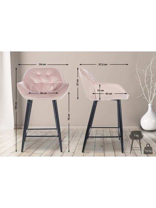 Tabouret de bar Gibson 76 velours, rose Tabouret de bar Gibson 76 velours, rose