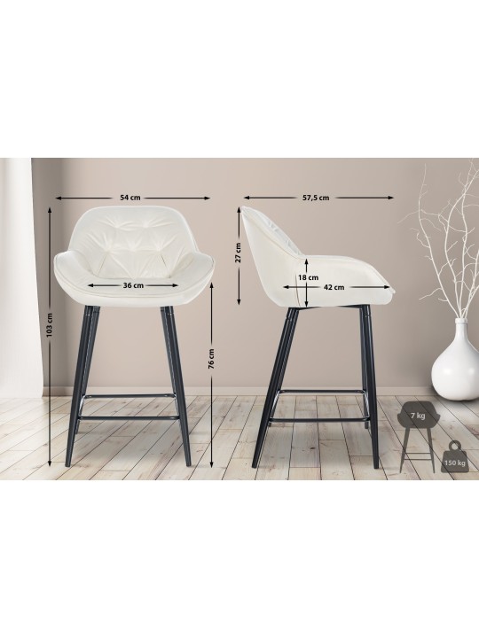 Tabouret de bar Gibson 76 velours, crème