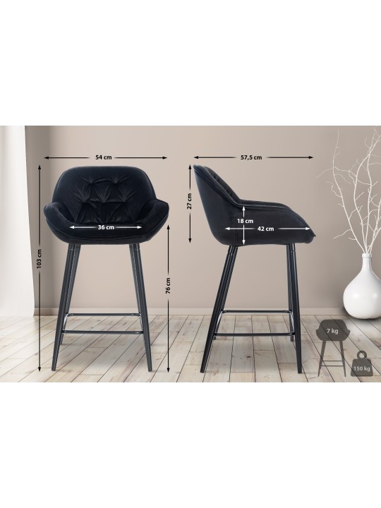 Tabouret de bar Gibson 76 velours, noir