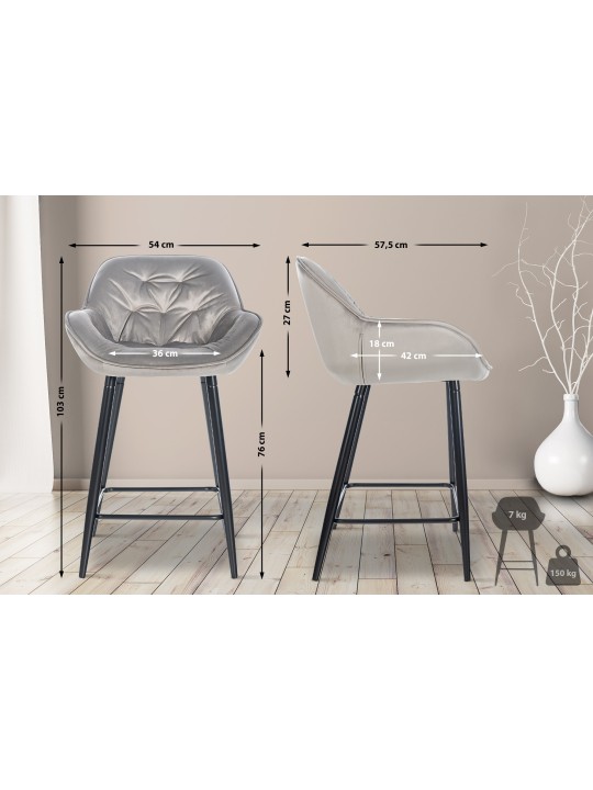 Tabouret de bar Gibson 76 velours, gris