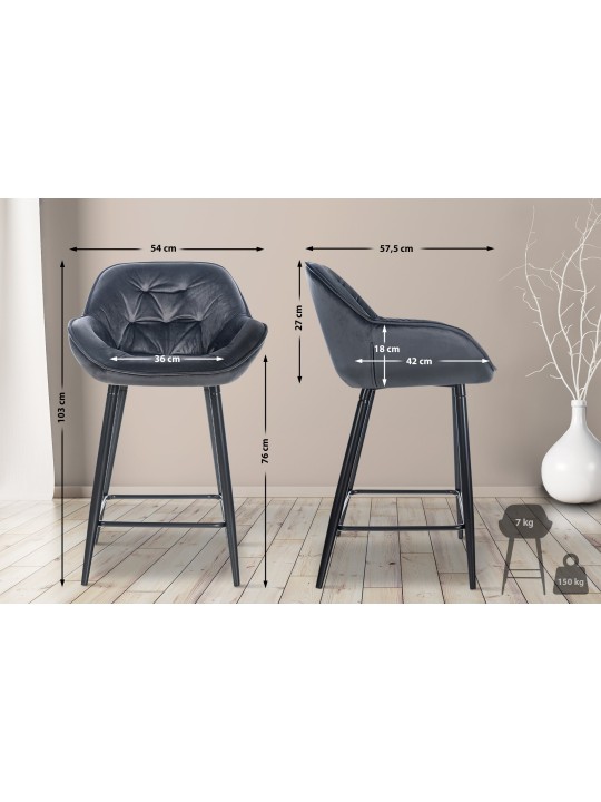 Lot de 2 tabourets de bar Gibson 76 velours, gris foncé