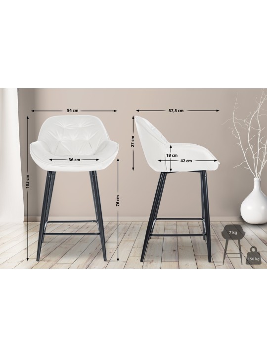 Lot de 2 tabourets de bar Gibson 76 velours, blanc crème