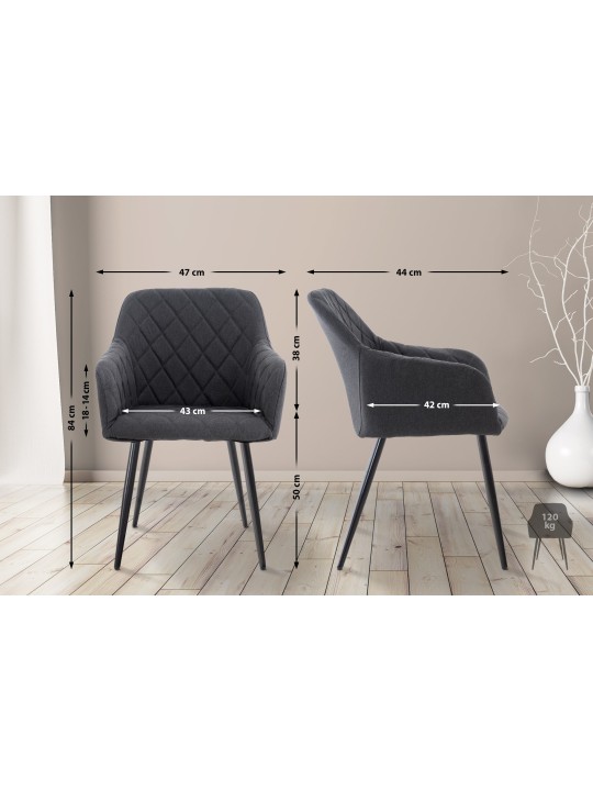 Lot de 2 chaises de salle à manger Shila tissu, noir Lot de 2 chaises de salle à manger Shila tissu, noir