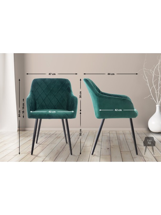 Lot de 2 chaises de salle à manger Shila velours, vert Lot de 2 chaises de salle à manger Shila velours, vert