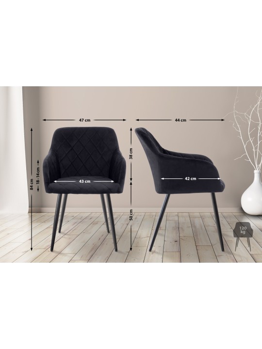 Lot de 2 chaises de salle à manger Shila velours, noir Lot de 2 chaises de salle à manger Shila velours, noir