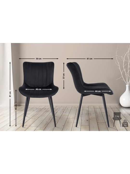Lot de 2 chaises Largo velours, noir