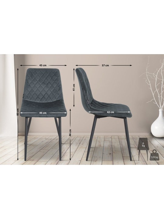 Lot de 4 chaises Telde velours, gris foncé Lot de 4 chaises Telde velours, gris foncé