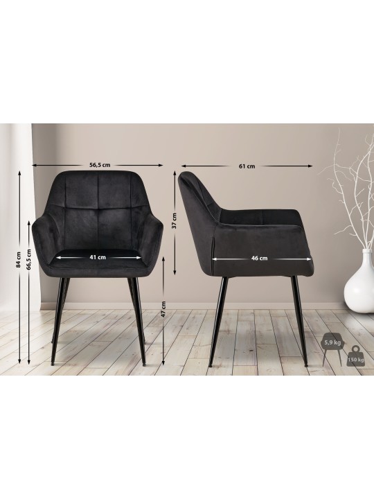 Chaise visiteur Emia velours, noir