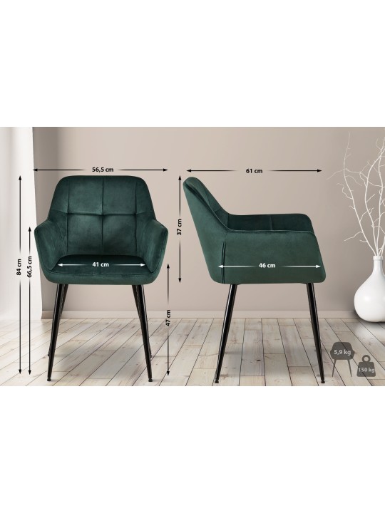 Chaise visiteur Emia velours, vert Chaise visiteur Emia velours, vert