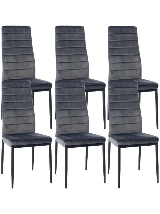 Lot de 6 chaises de salle à manger Mayfair velours, gris
