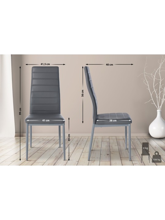 Ensemble de 4 chaises de salle à manger Mayfair simili cuir, gris