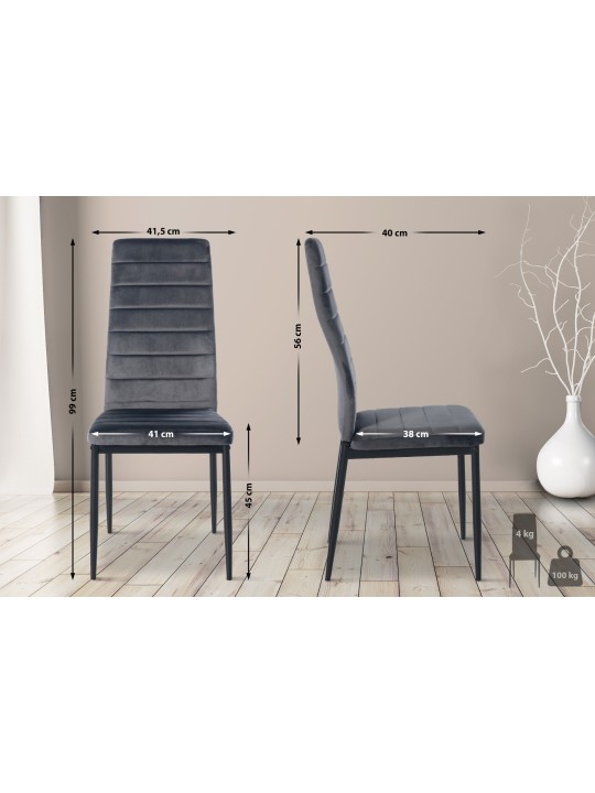 Ensemble de 4 chaises de salle à manger Mayfair velours, gris Ensemble de 4 chaises de salle à manger Mayfair velours, gris