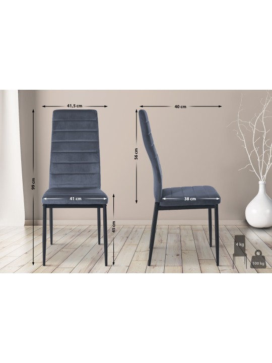 Lot de 6 chaises de salle à manger Mayfair velours, gris clair Lot de 6 chaises de salle à manger Mayfair velours, gris clair