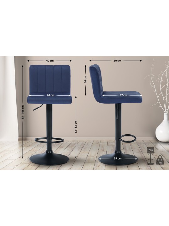 Tabouret de bar Jamie velours, bleu