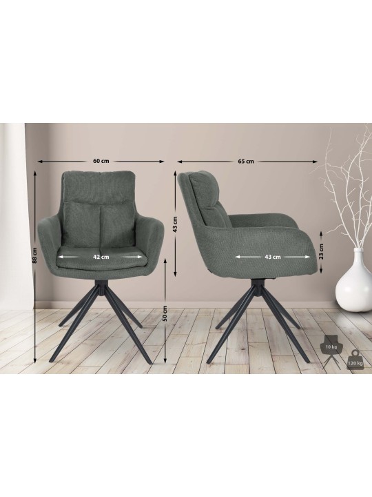 Chaise de salle à manger Vilas tissu, gris