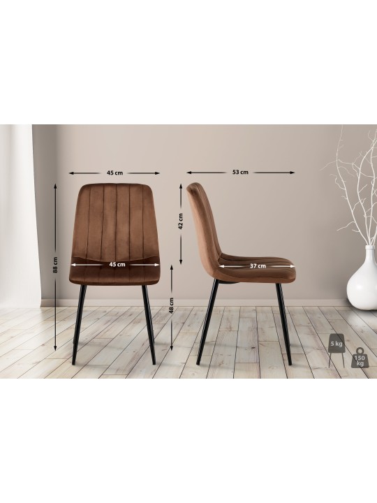 Chaise Dijon velours, brun