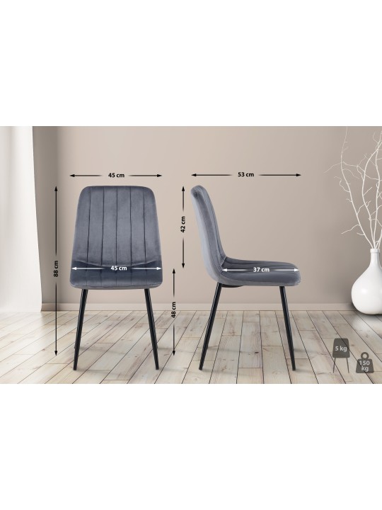 Chaise Dijon velours, gris foncé