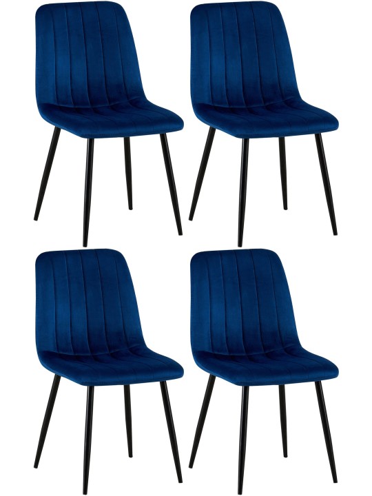 Lot de 4 chaises Dijon velours, bleu