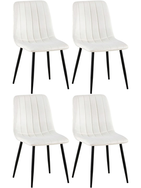 Lot de 4 chaises Dijon velours, blanc crème