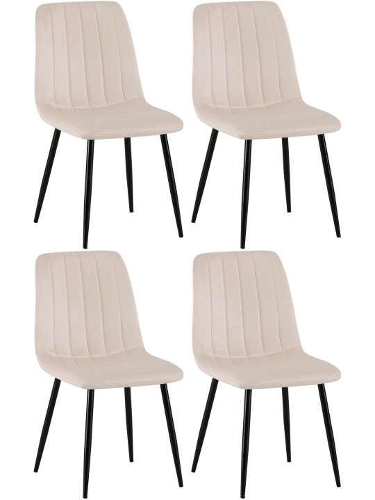 Lot de 4 chaises Dijon velours, crème