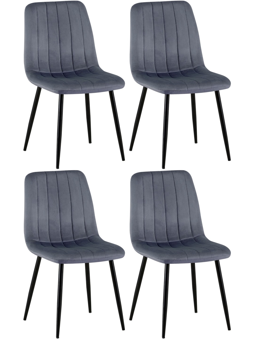 Lot de 4 chaises Dijon velours, gris foncé